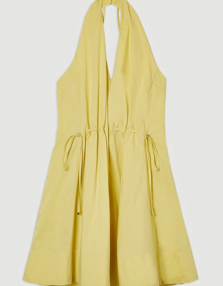 Cotton Ruched Waist Woven Mini Dress