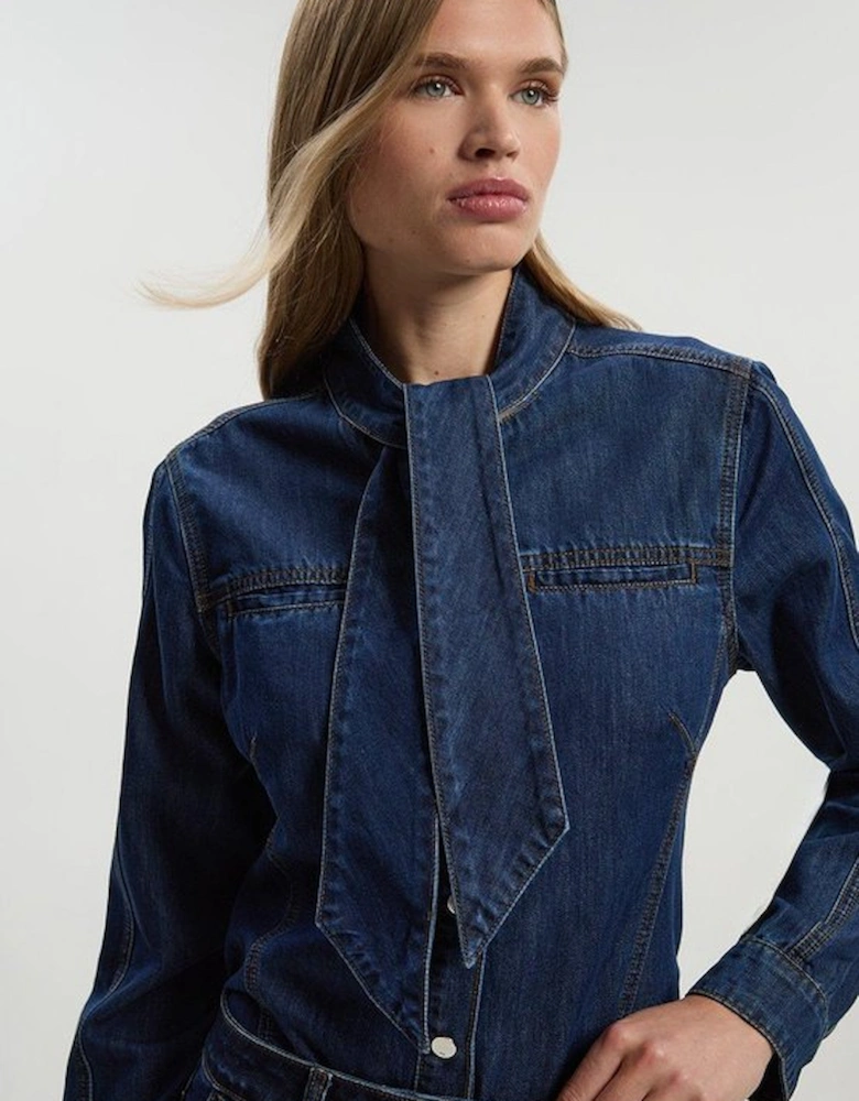 Denim Pussy Bow Blouse