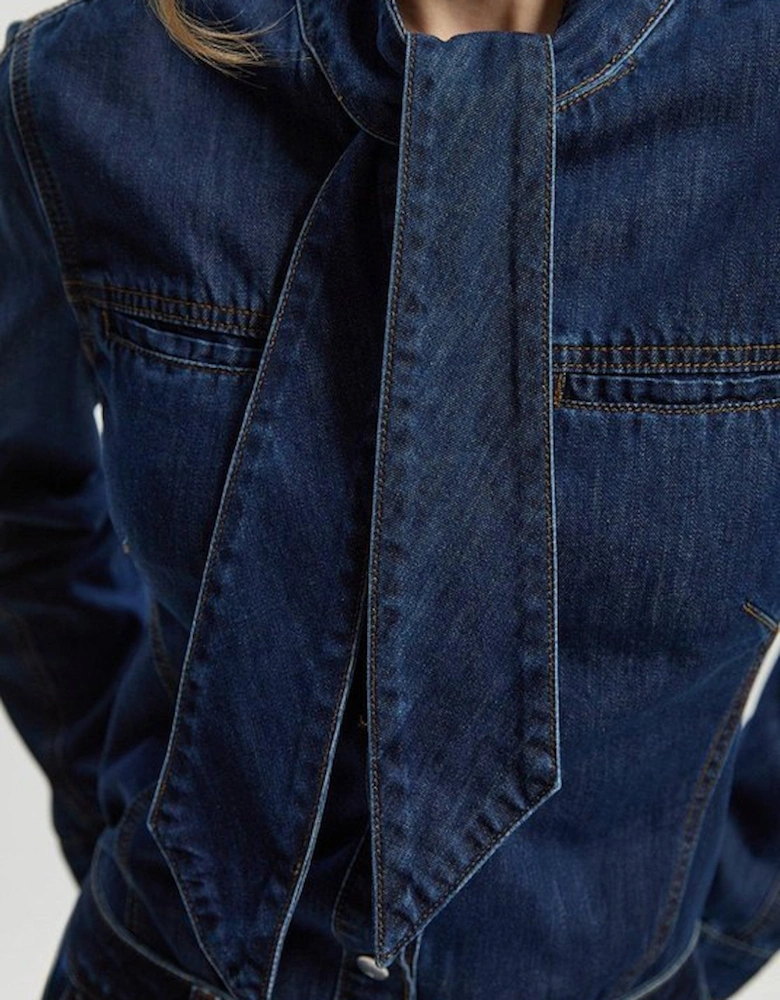 Denim Pussy Bow Blouse