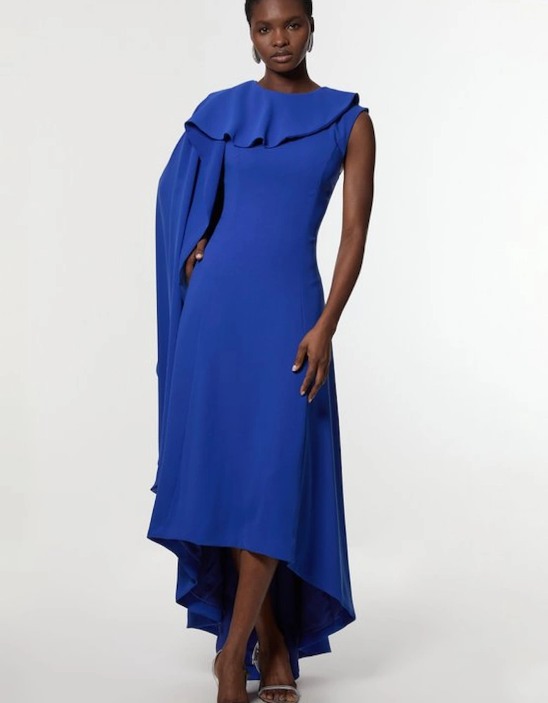 Soft Tailored Colour Block Cape Detail Full Skirted Maxi Dress