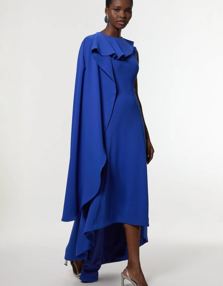 Soft Tailored Colour Block Cape Detail Full Skirted Maxi Dress