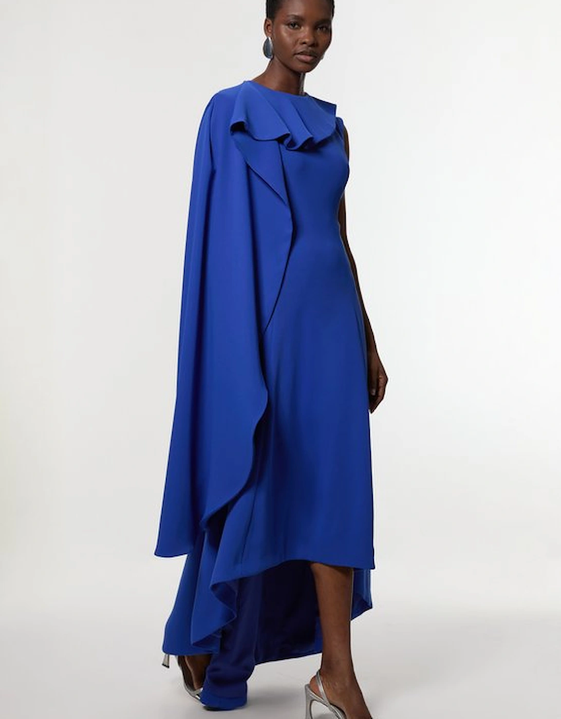Soft Tailored Colour Block Cape Detail Full Skirted Maxi Dress, 5 of 4