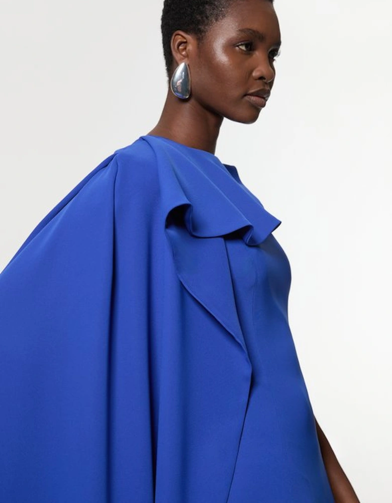 Soft Tailored Colour Block Cape Detail Full Skirted Maxi Dress