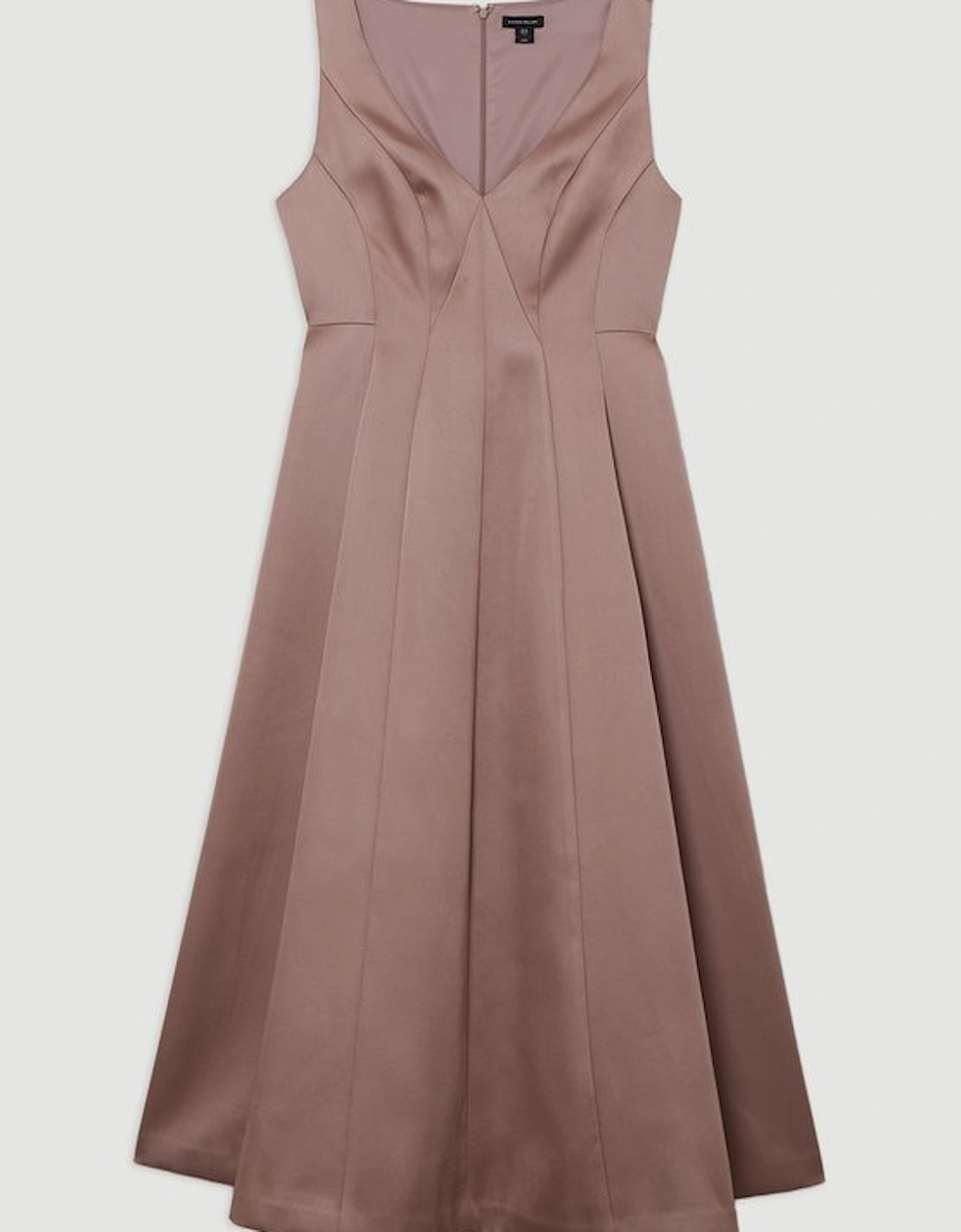 Viscose Satin Structured Tailored Seam Detail Midi Dress
