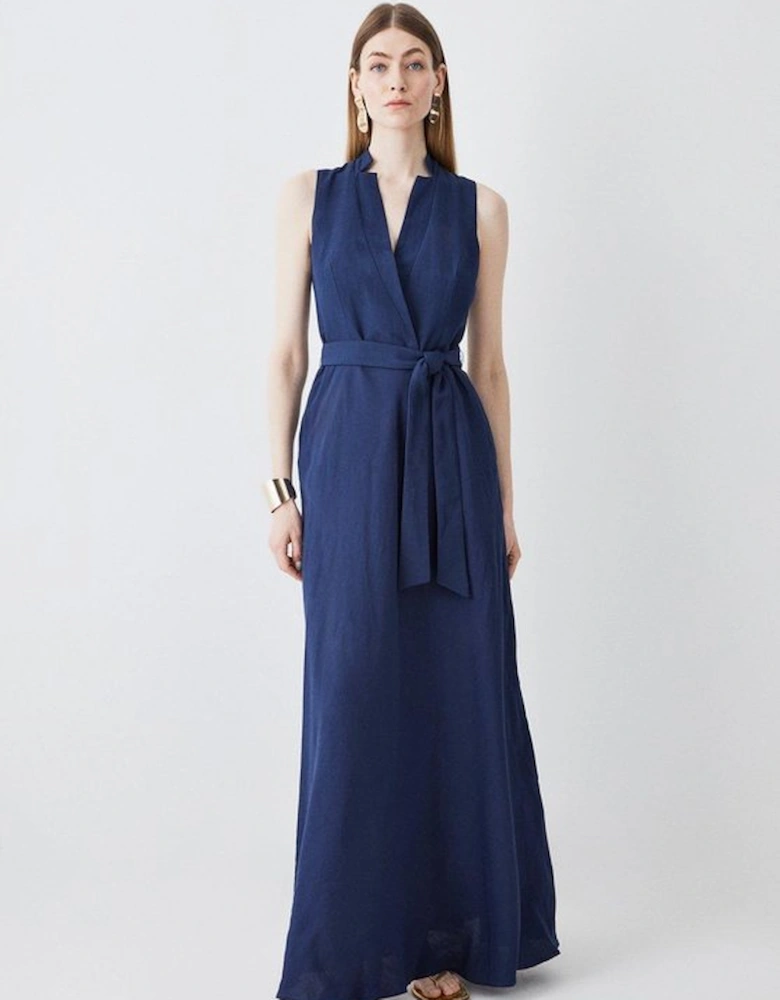 Lydia Millen Linen Wrap Tie Waisted Maxi Dress