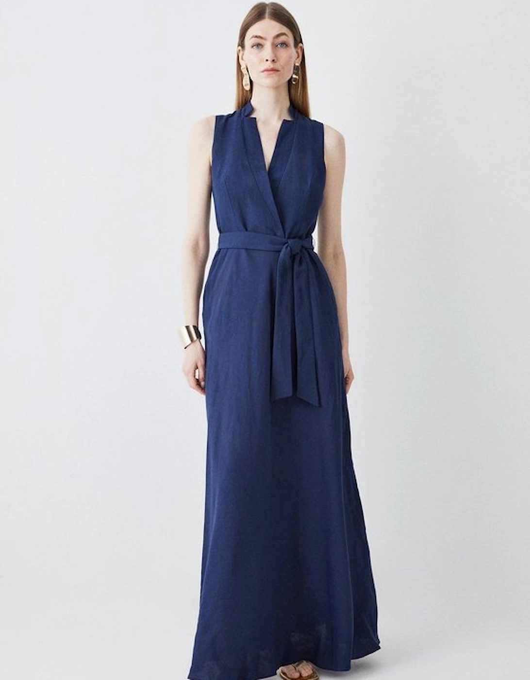 Lydia Millen Linen Wrap Tie Waisted Maxi Dress, 5 of 4