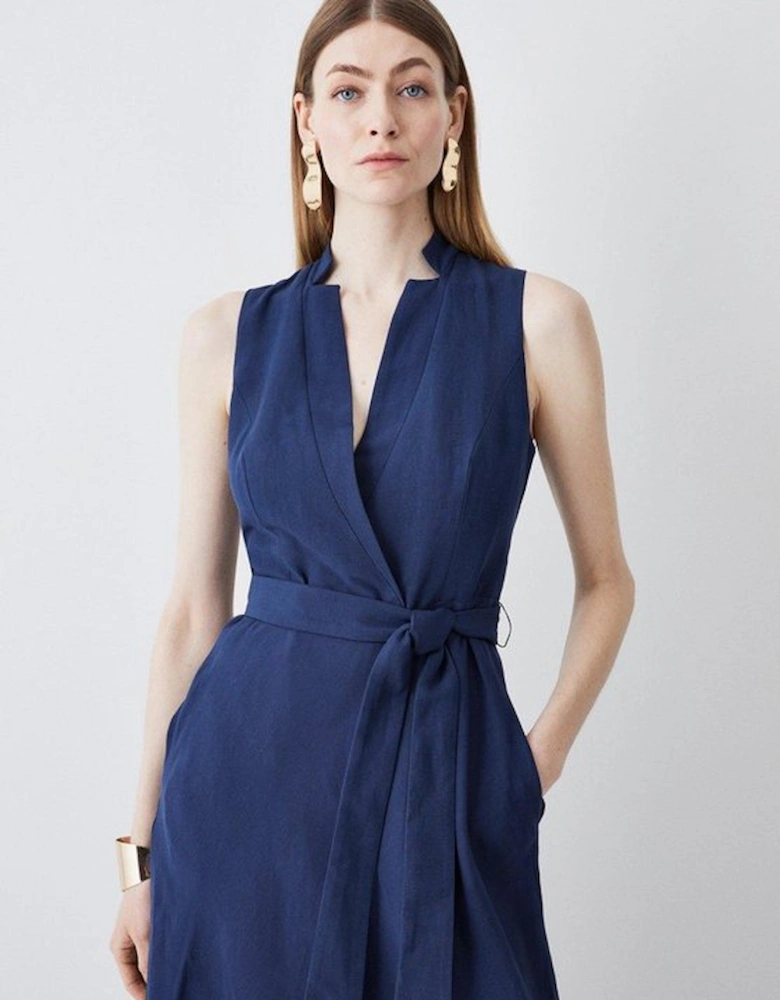 Lydia Millen Linen Wrap Tie Waisted Maxi Dress