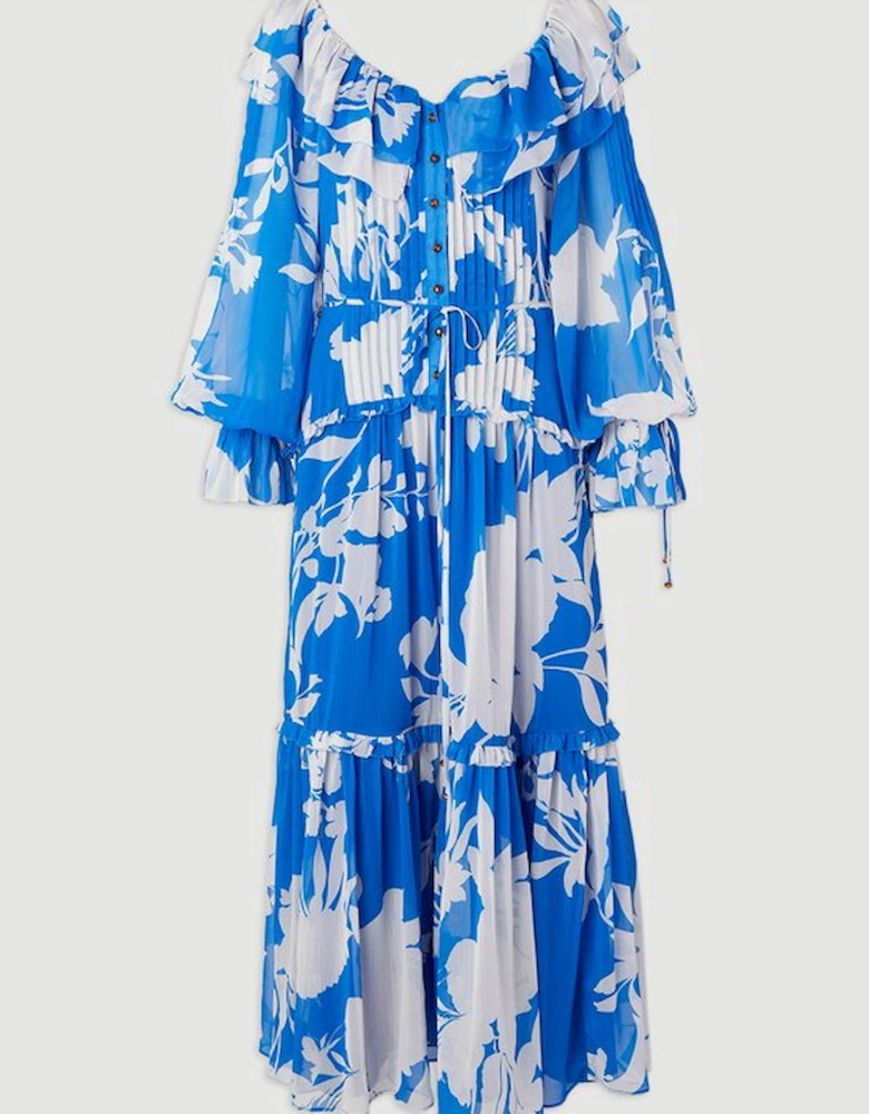 Printed Georgette Ruffle Woven Maxi Dress