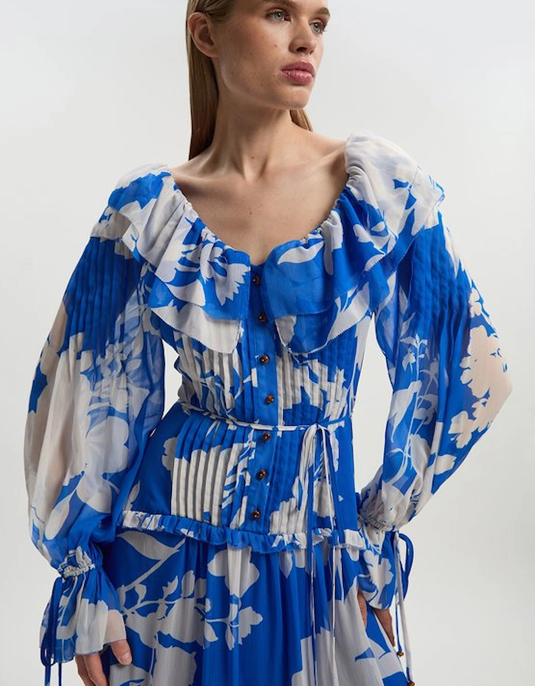 Printed Georgette Ruffle Woven Maxi Dress