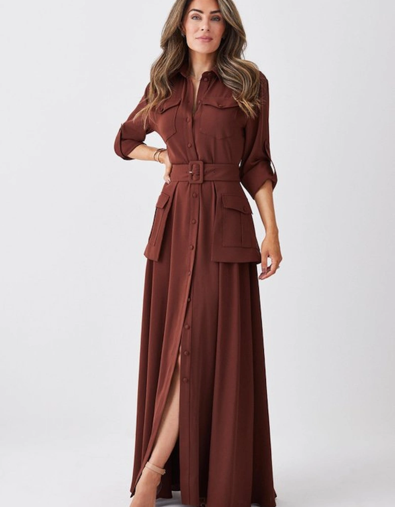 Lydia Millen Soft Tailored Belted Maxi Shirt Dress