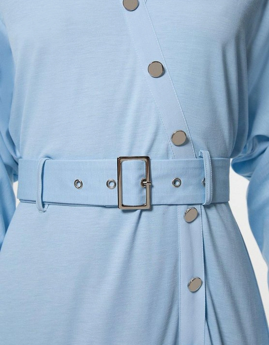 Jersey And Georgette Mix Belted Pleat Mini Dress