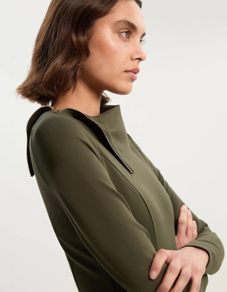 Ponte Envelope Neck Dress With Zip Split Detail