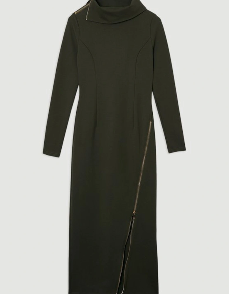 Ponte Envelope Neck Dress With Zip Split Detail