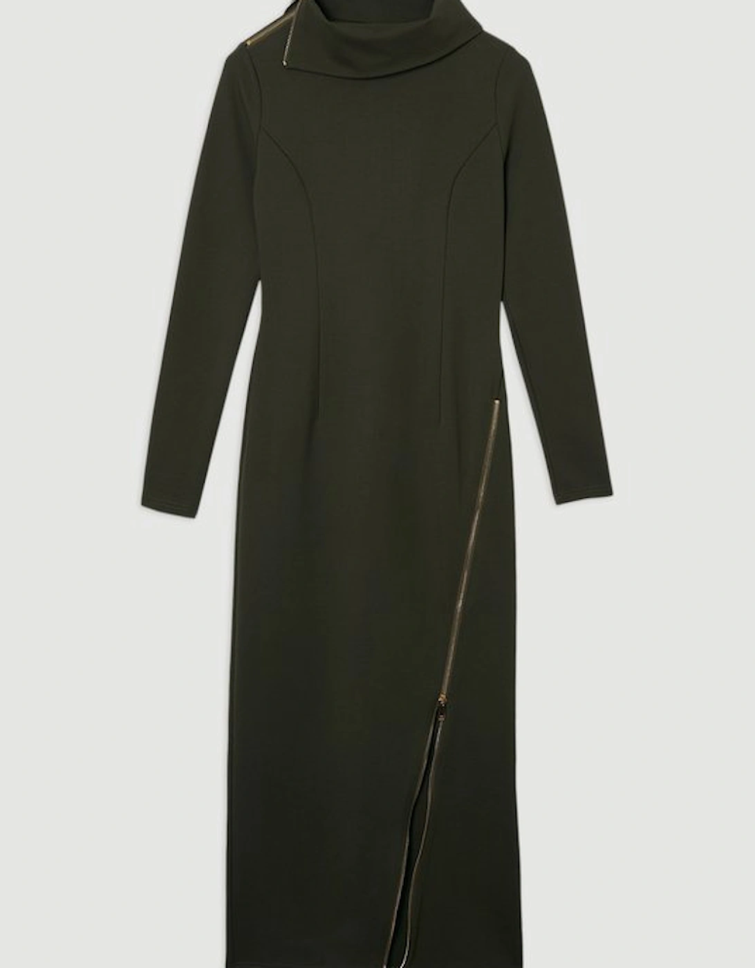 Ponte Envelope Neck Dress With Zip Split Detail