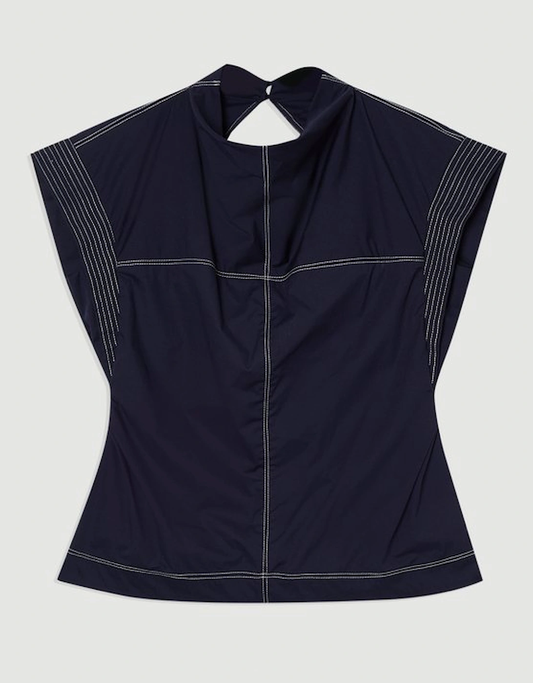 Top Stitch Cotton Poplin Open Back Woven Top