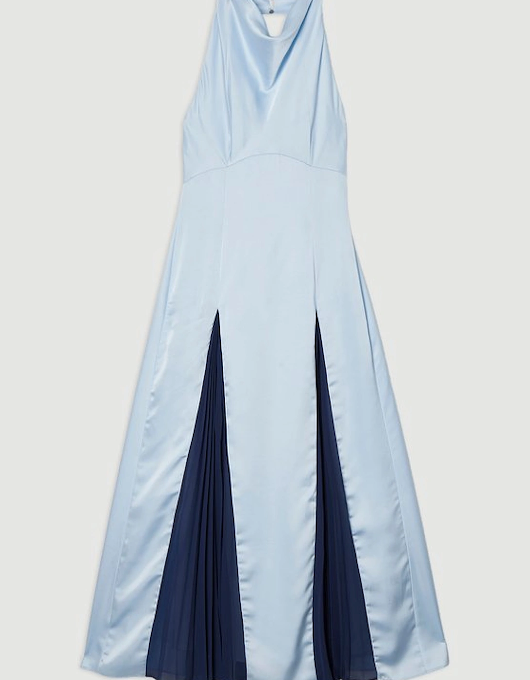 Drama Halter Pleat Insert Woven Satin Maxi Dress