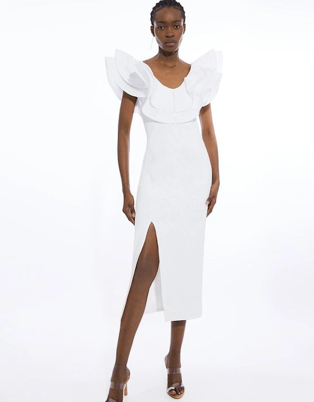 Ruffle Ponte And Cotton Mix Jersey Side Split Midi Dress, 5 of 4