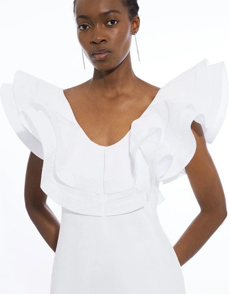 Ruffle Ponte And Cotton Mix Jersey Side Split Midi Dress