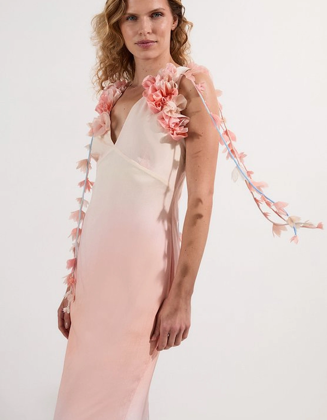 Ombre Applique Woven Halter Woven Maxi Dress