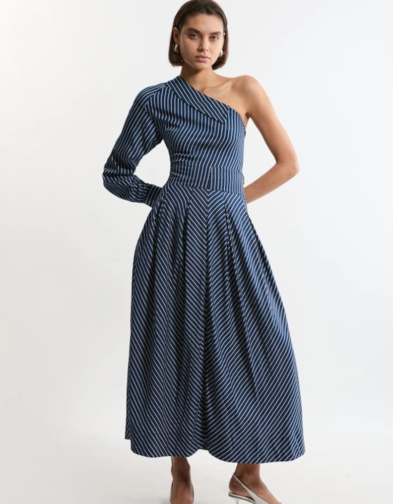 Asymmetric Cotton Striped Woven Long Sleeved Shirt