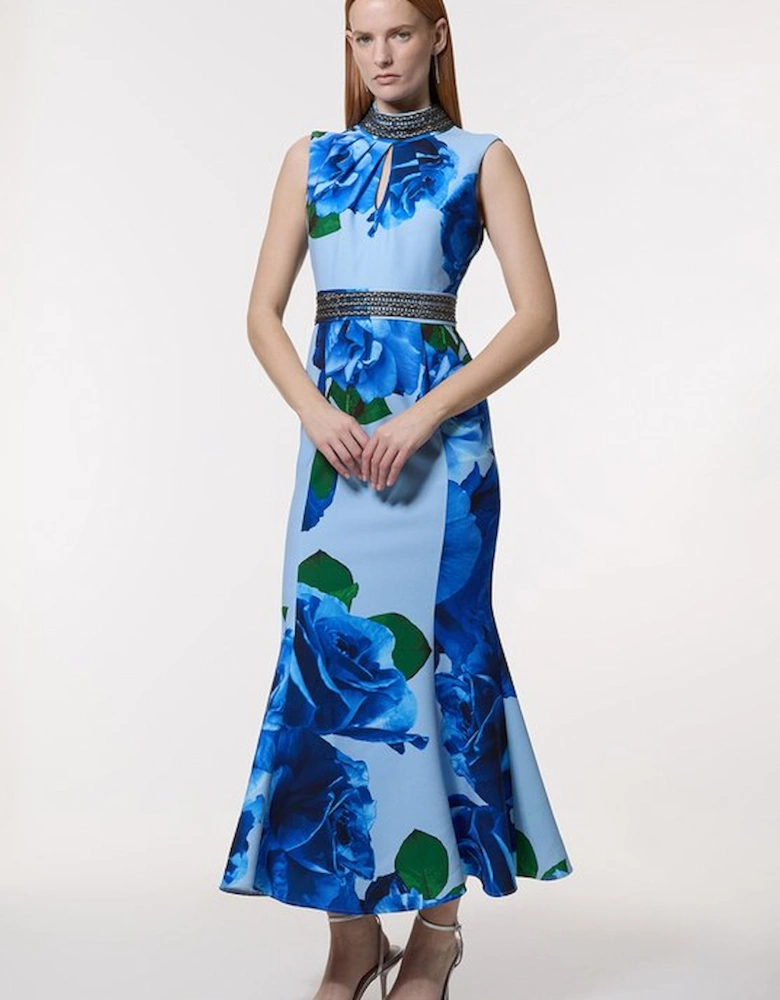 Diamante Trim Rose Woven Maxi Dress