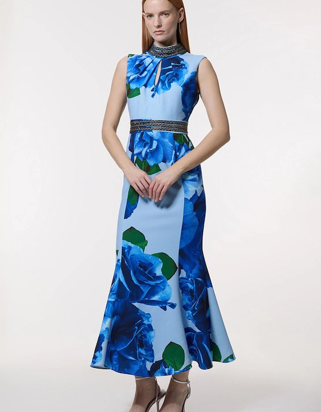 Diamante Trim Rose Woven Maxi Dress