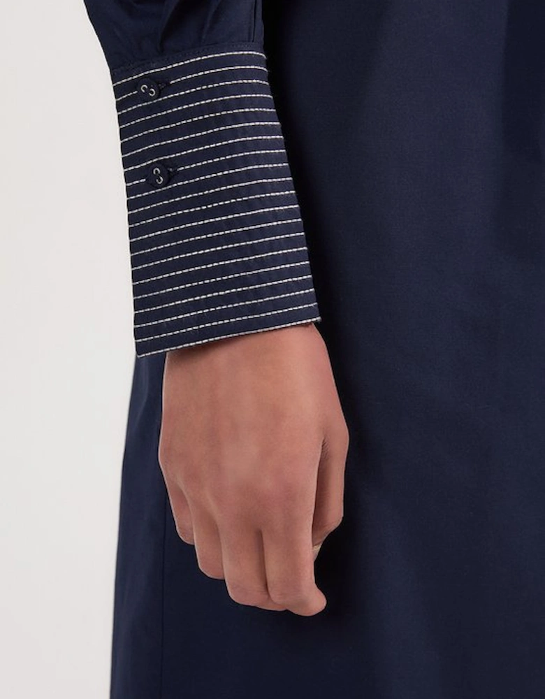 Cotton Poplin Top Stitch Detail One Shoulder Woven Midi Dress