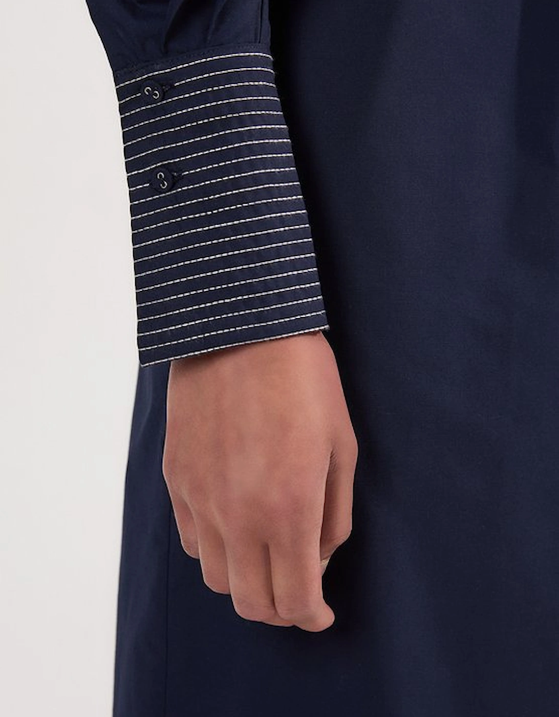 Cotton Poplin Top Stitch Detail One Shoulder Woven Midi Dress