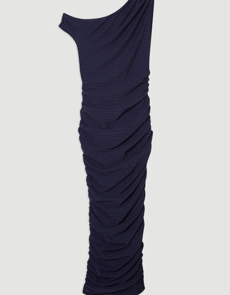 Textured Ruched Jersey Midi Dress