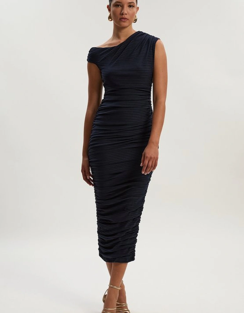 Textured Ruched Jersey Midi Dress