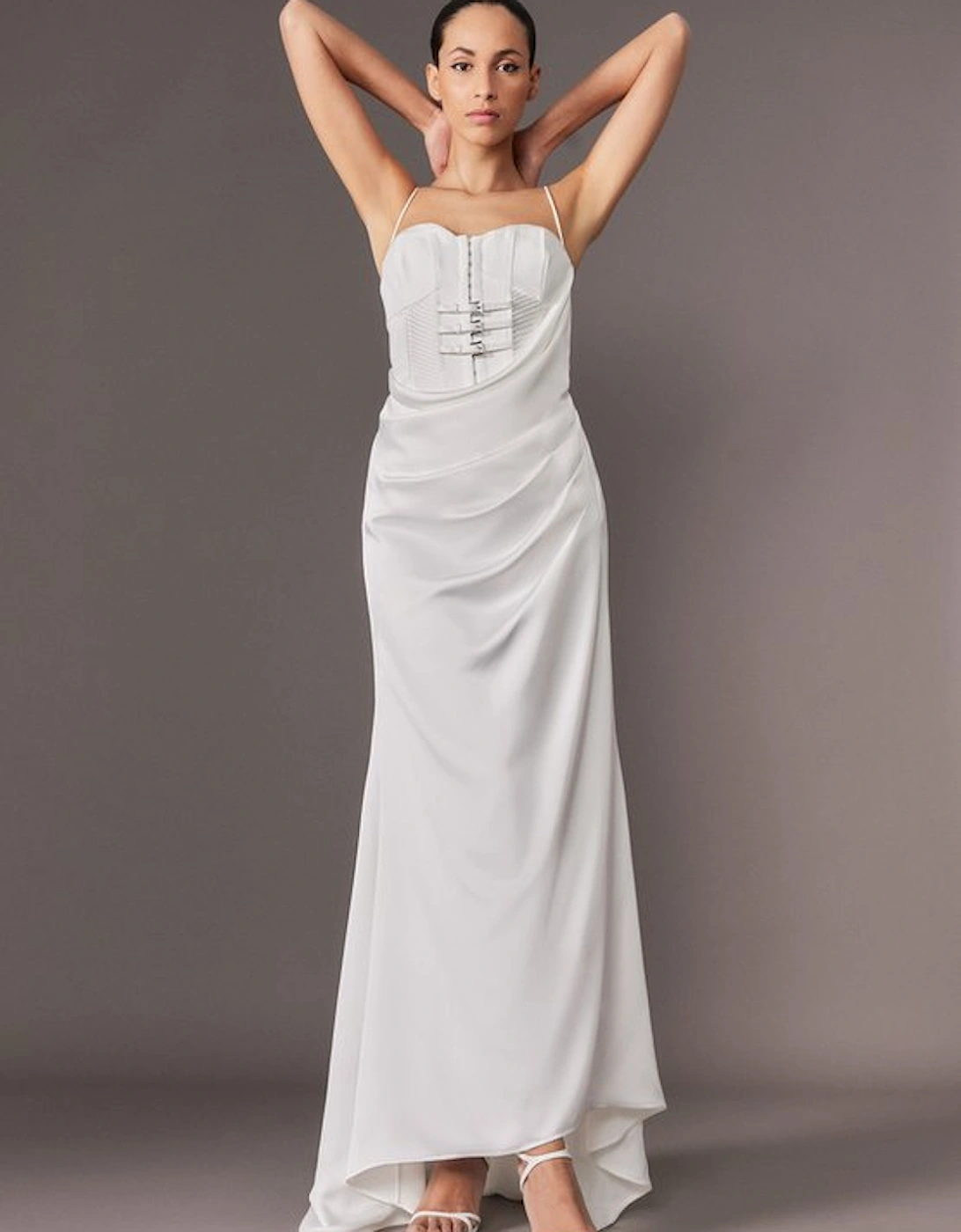 Archive Collection - Tailored Satin Drape Corset Fishtail Maxi Dress, 5 of 4