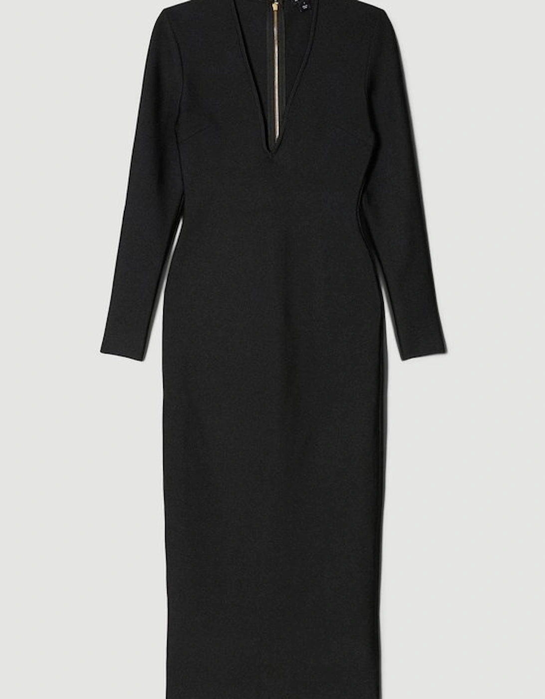 Bandage Form Fitting Deep V-Neck Midi Knit Dress