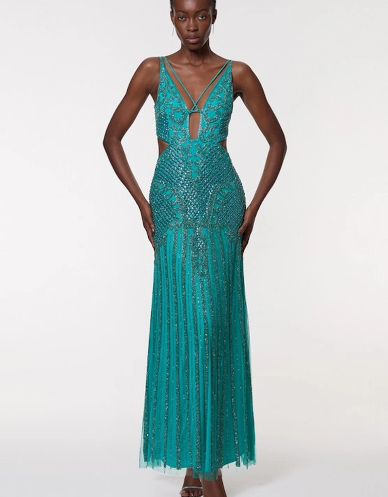 Premium Crystal Embellished Strappy Maxi Dress
