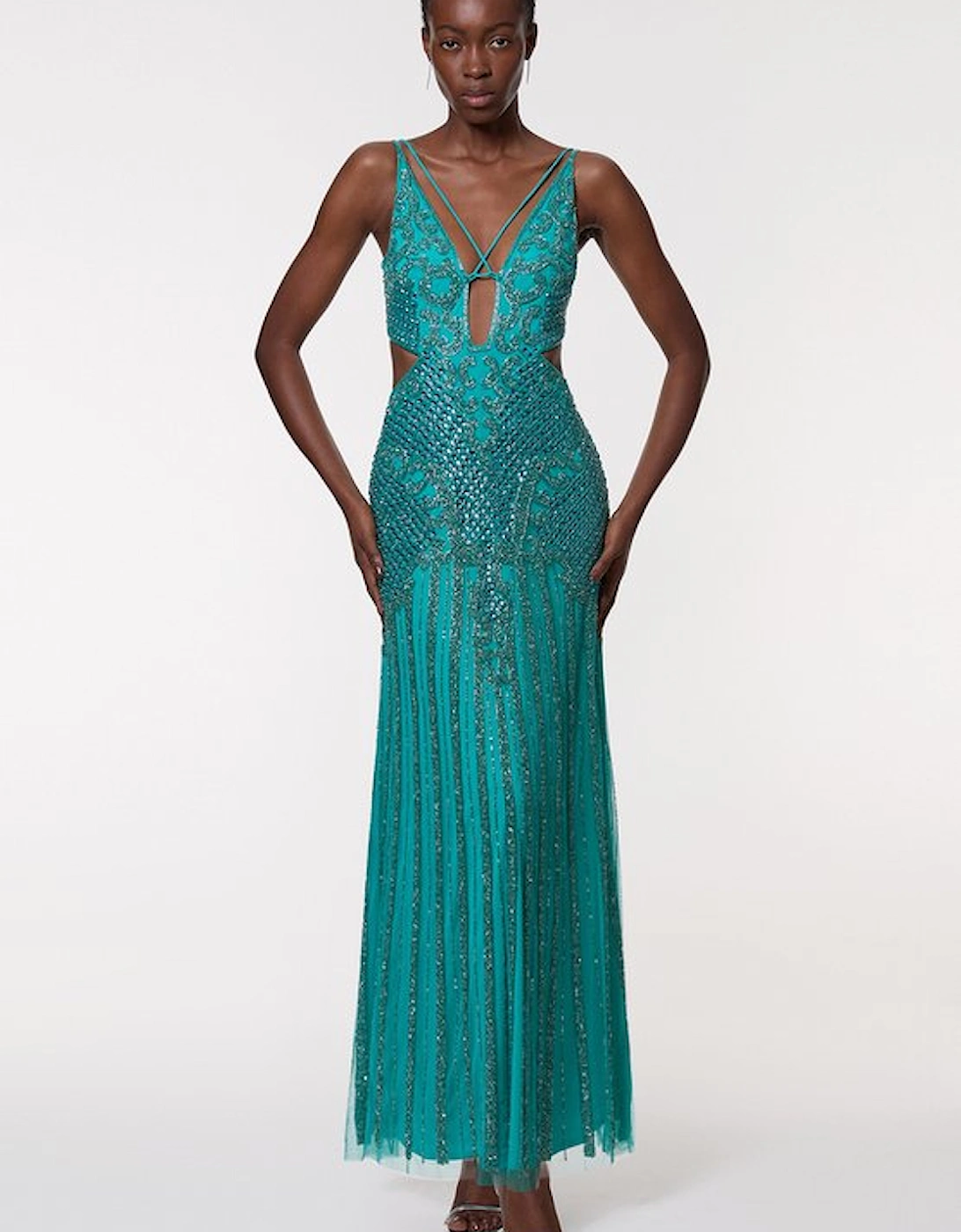Premium Crystal Embellished Strappy Maxi Dress, 5 of 4