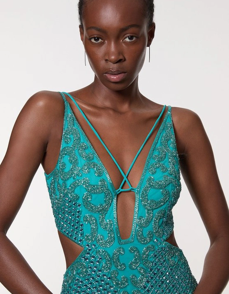 Premium Crystal Embellished Strappy Maxi Dress