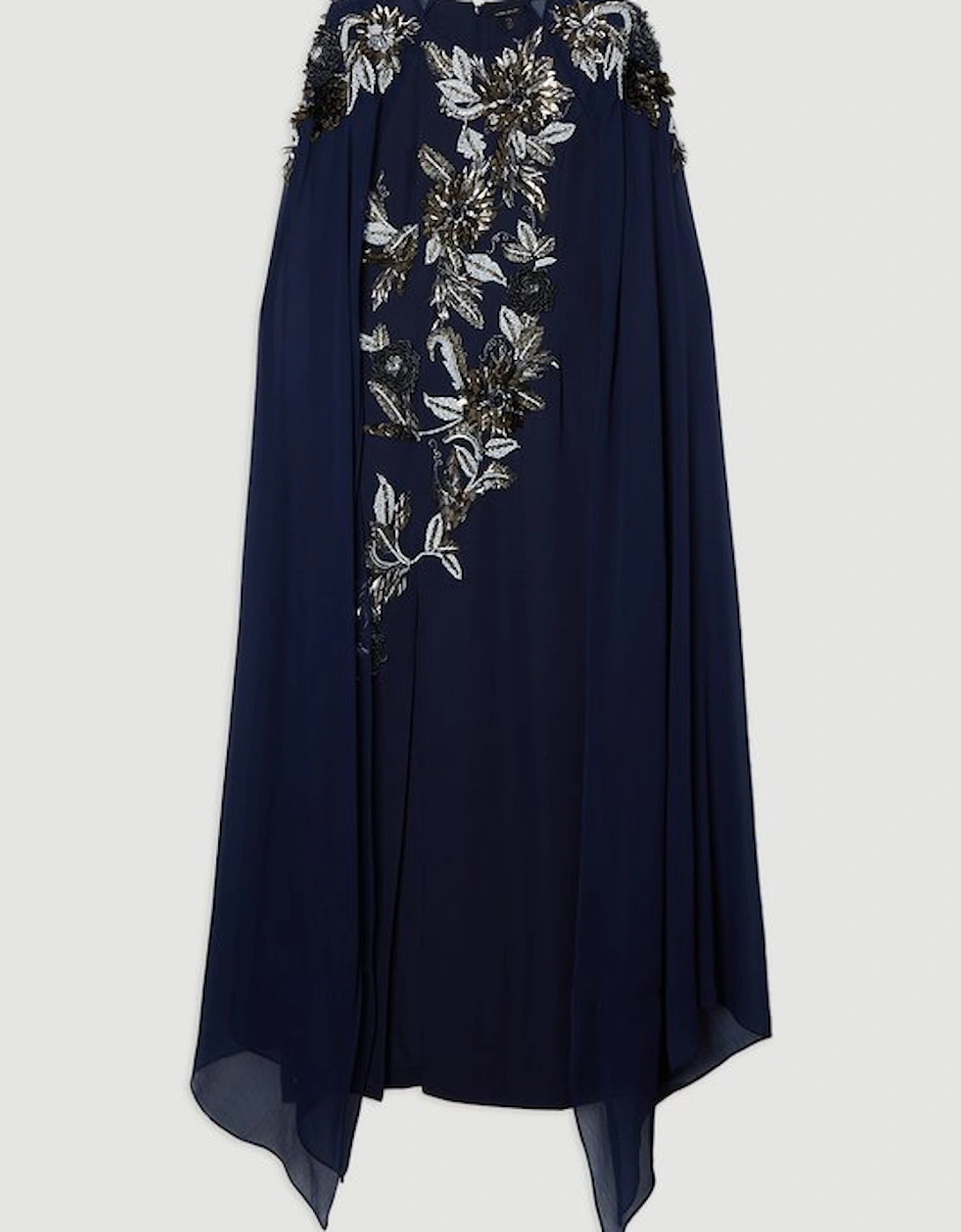 Floral 3D Embellished Drama Cape Sleeve Woven Maxi Dress