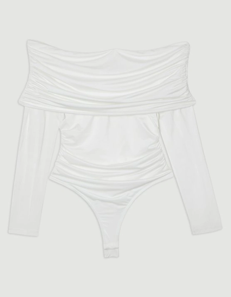 Drapey Slinky Jersey Bardot Long Sleeve Bodysuit