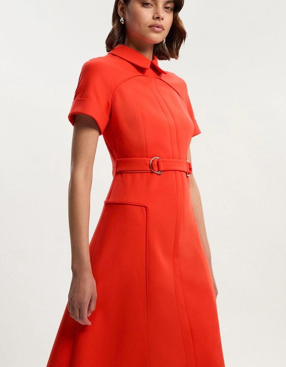 Compact Stretch Tab Detail Full Skirted Midi Dress, 5 of 4