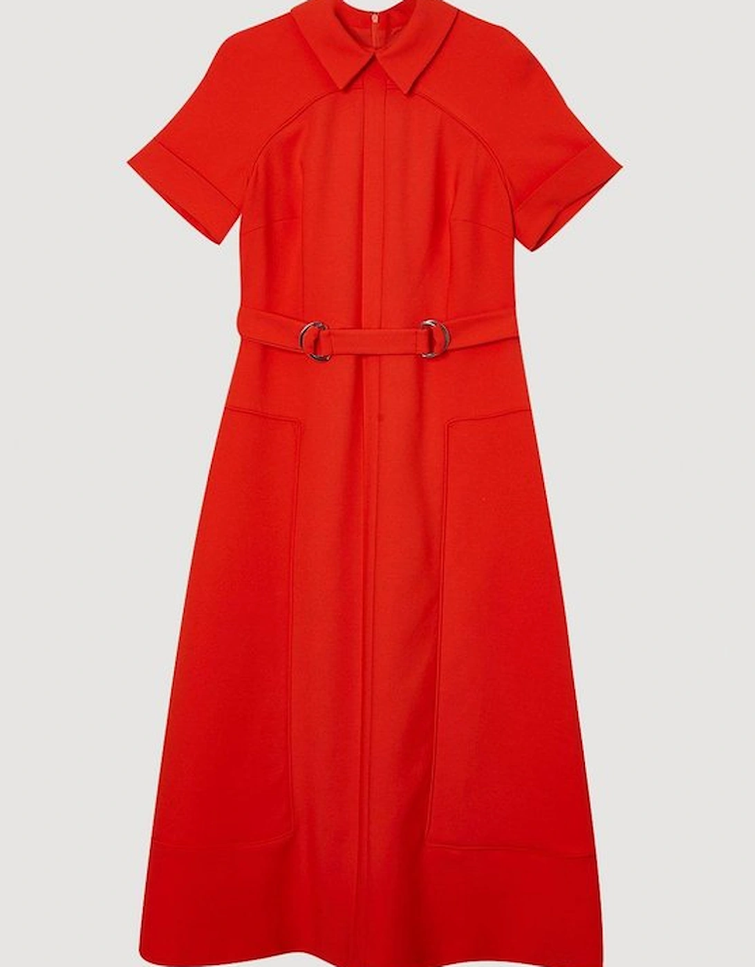 Compact Stretch Tab Detail Full Skirted Midi Dress