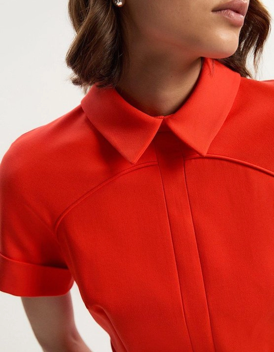 Compact Stretch Tab Detail Full Skirted Midi Dress