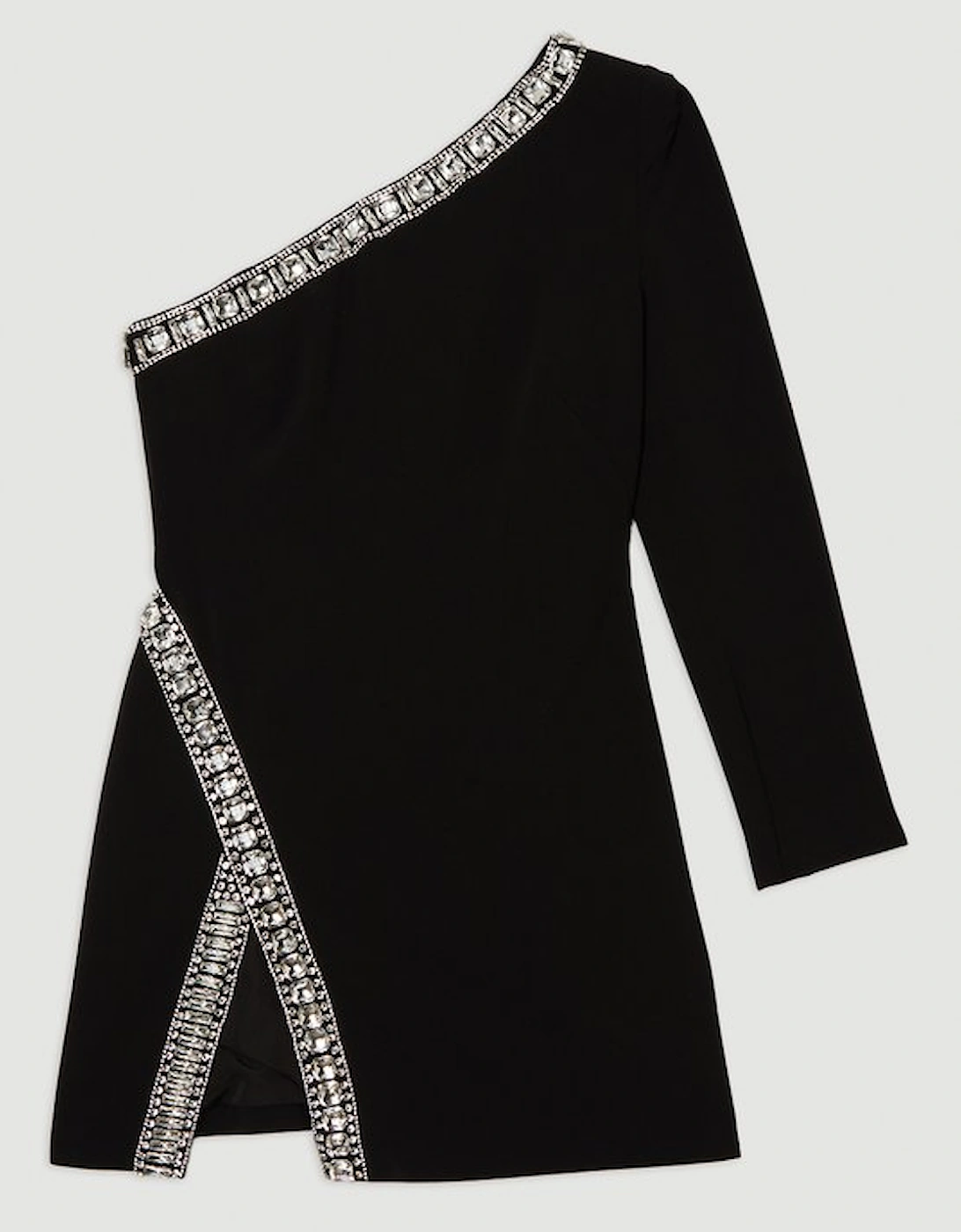 Crystal Embellished One Shoulder Woven Mini Dress