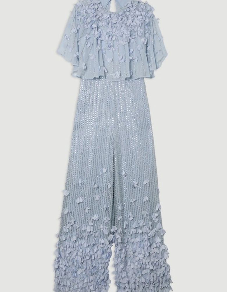 Plus Size Crystal Applique Angel Sleeve Woven Jumpsuit