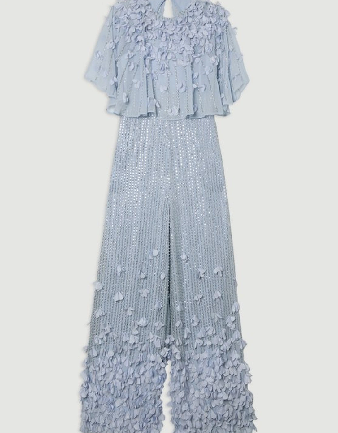 Plus Size Crystal Applique Angel Sleeve Woven Jumpsuit