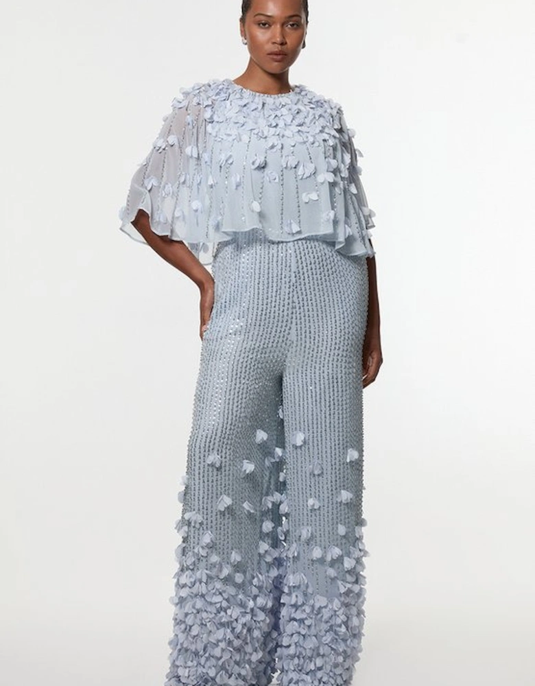 Plus Size Crystal Applique Angel Sleeve Woven Jumpsuit