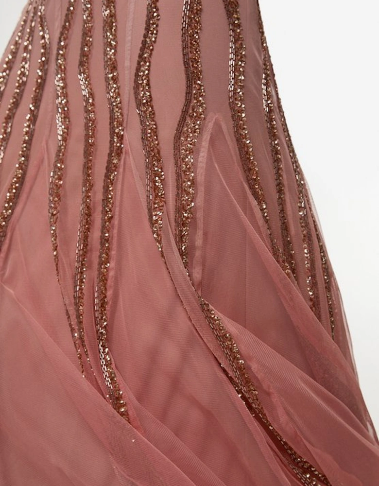 Digital Ophelia Ombre Beaded Strapless Woven Maxi Dress