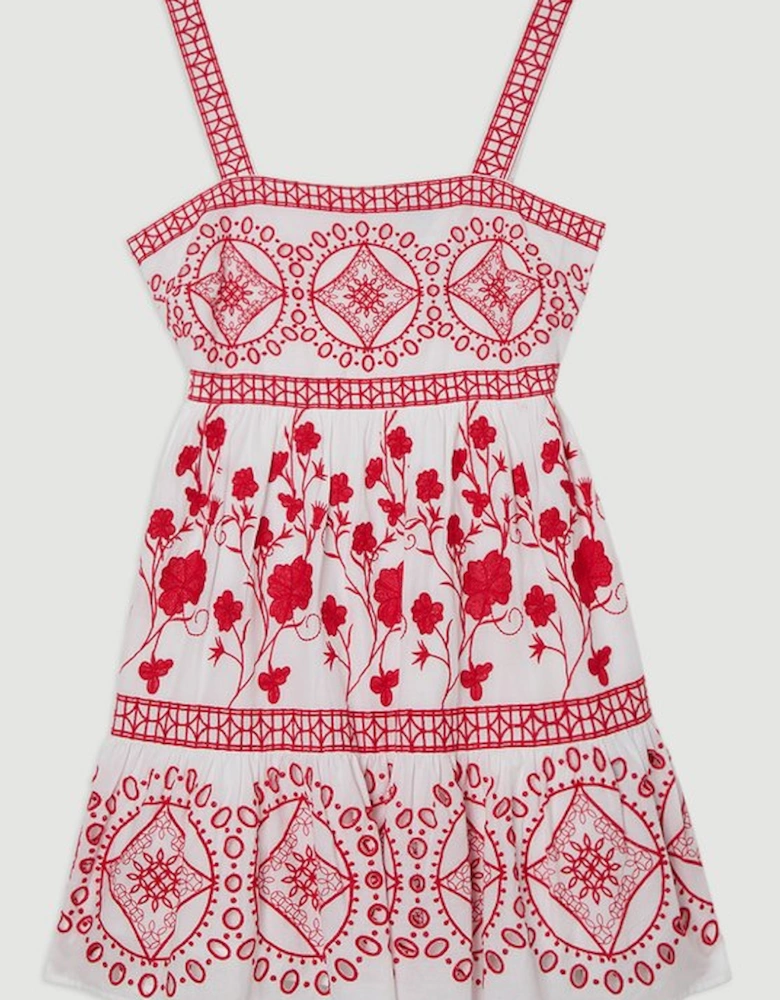 Floral & Geo Embroidered Mini Dress