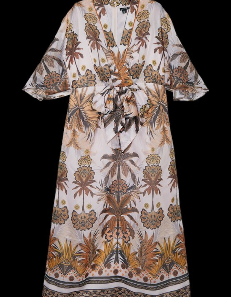 Abstract Print Cotton Kimono Sleeve Woven Maxi Dress