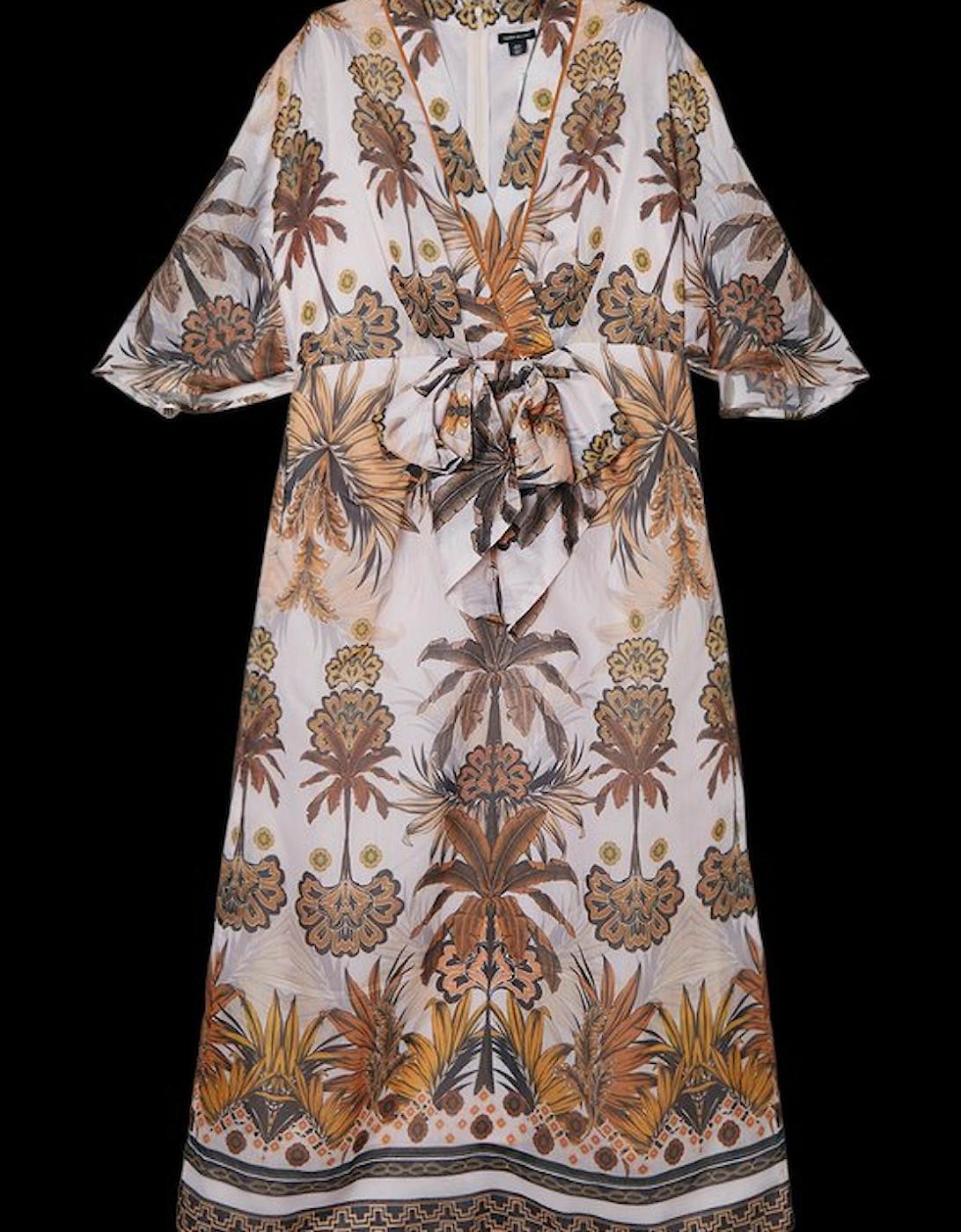 Abstract Print Cotton Kimono Sleeve Woven Maxi Dress
