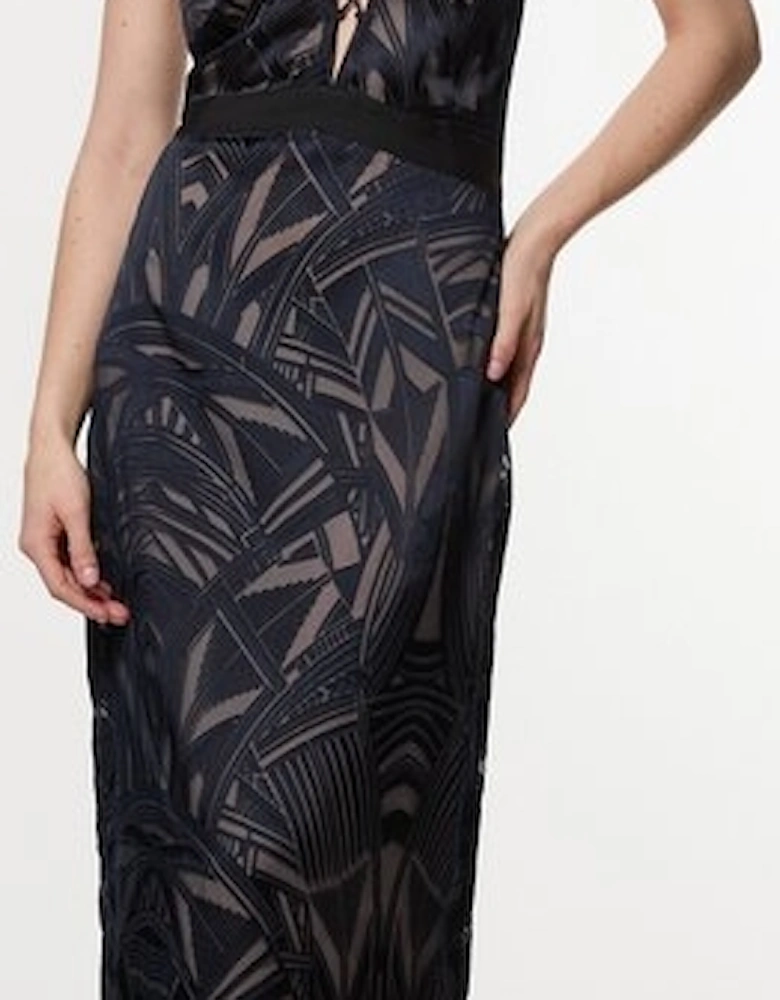 Amelia Graham Burnout Lace Up Detail Woven Column Dress