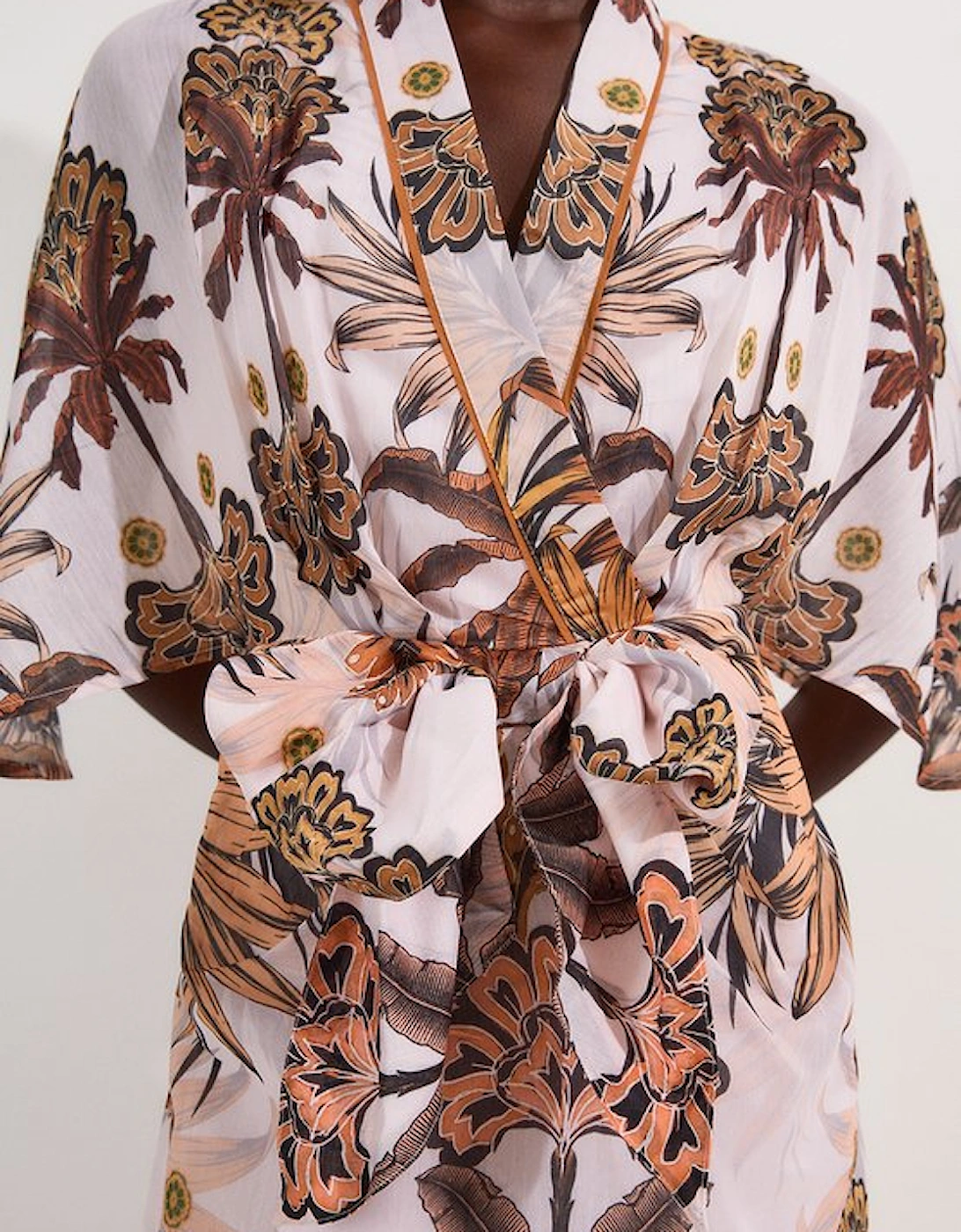Abstract Print Cotton Kimono Sleeve Woven Maxi Dress